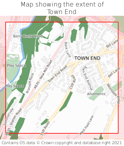 Map showing extent of Town End as bounding box