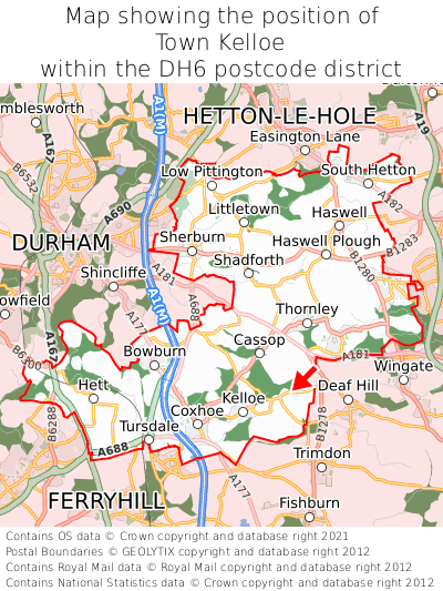 Map showing location of Town Kelloe within DH6