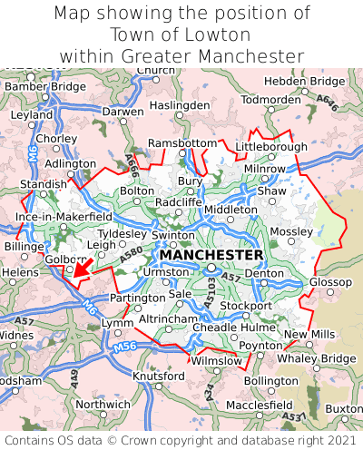 Map showing location of Town of Lowton within Greater Manchester