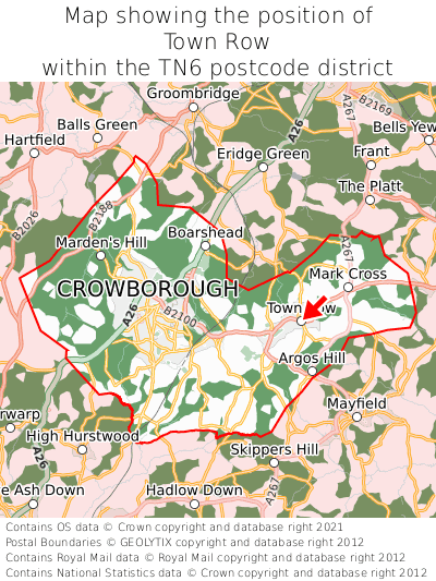Map showing location of Town Row within TN6