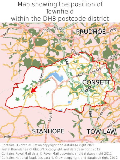 Map showing location of Townfield within DH8