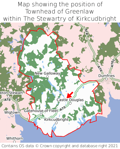 Map showing location of Townhead of Greenlaw within The Stewartry of Kirkcudbright