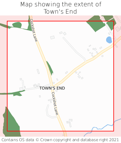 Map showing extent of Town's End as bounding box