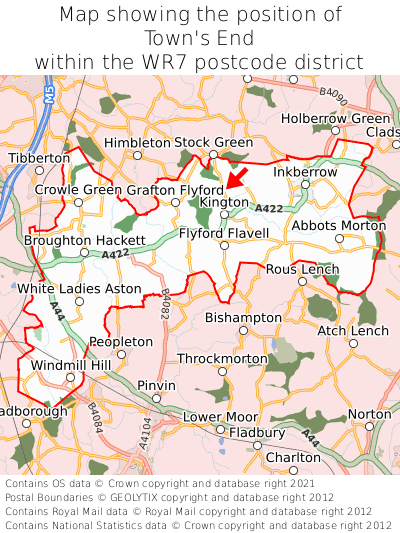 Map showing location of Town's End within WR7