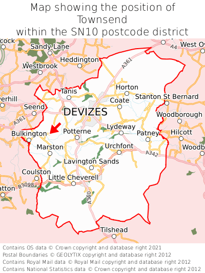Map showing location of Townsend within SN10