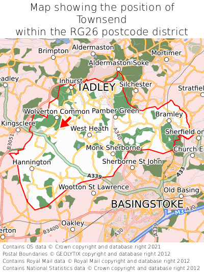 Map showing location of Townsend within RG26