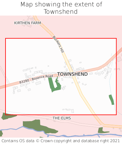 Map showing extent of Townshend as bounding box