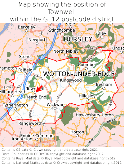 Map showing location of Townwell within GL12