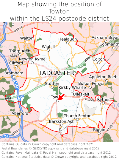 Map showing location of Towton within LS24