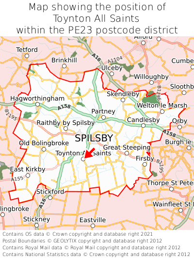 Map showing location of Toynton All Saints within PE23