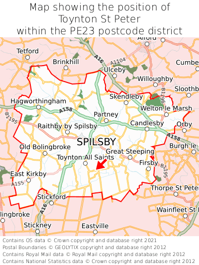 Map showing location of Toynton St Peter within PE23