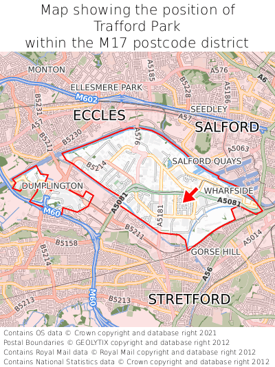 Map showing location of Trafford Park within M17