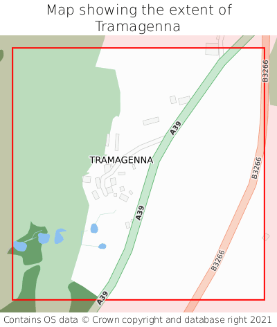Map showing extent of Tramagenna as bounding box
