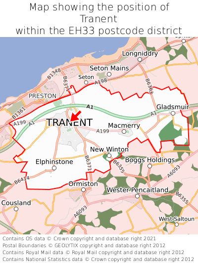 Map showing location of Tranent within EH33