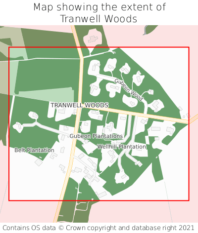 Map showing extent of Tranwell Woods as bounding box