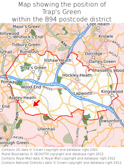 Map showing location of Trap's Green within B94