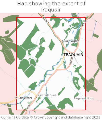 Map showing extent of Traquair as bounding box