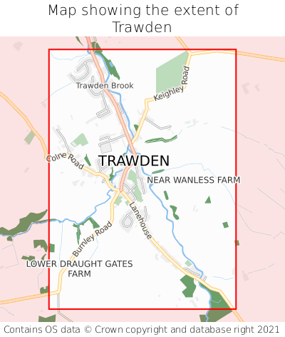 Map showing extent of Trawden as bounding box