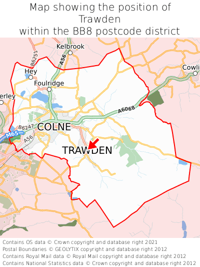 Map showing location of Trawden within BB8