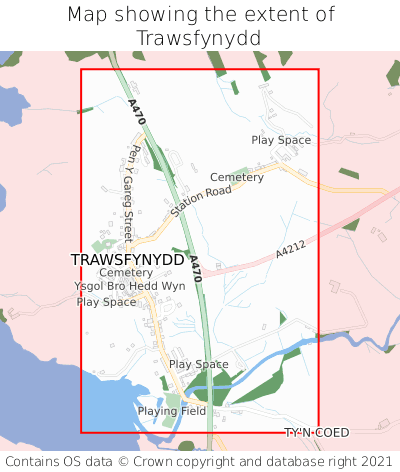 Map showing extent of Trawsfynydd as bounding box