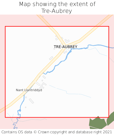 Map showing extent of Tre-Aubrey as bounding box