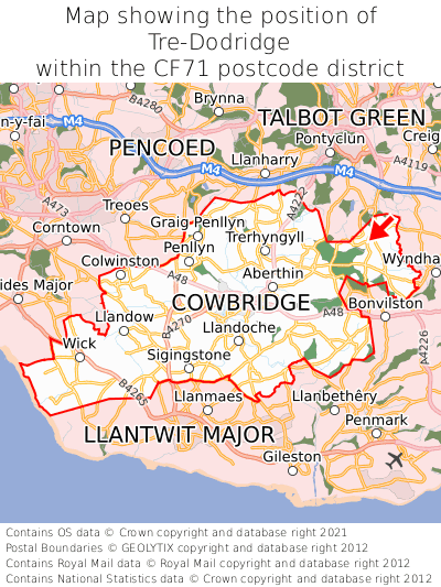 Map showing location of Tre-Dodridge within CF71