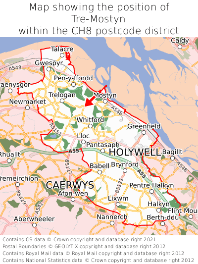 Map showing location of Tre-Mostyn within CH8