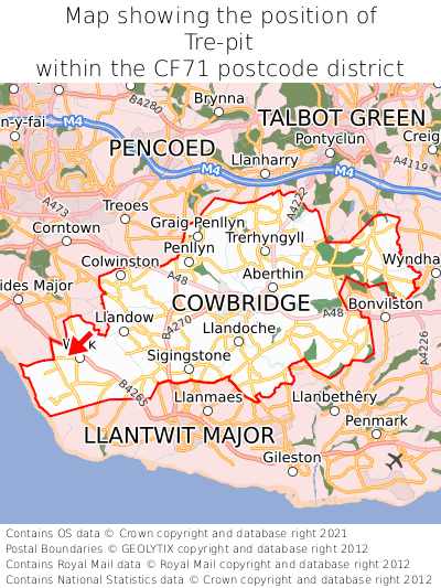 Map showing location of Tre-pit within CF71