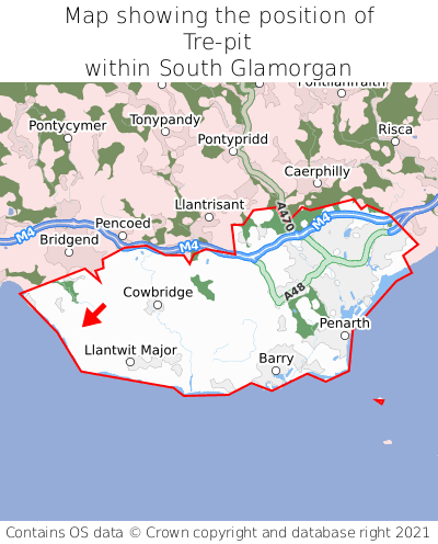 Map showing location of Tre-pit within South Glamorgan