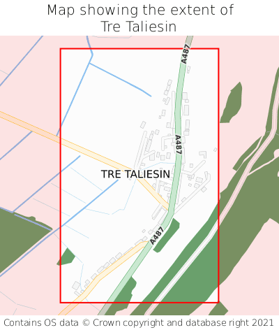 Map showing extent of Tre Taliesin as bounding box