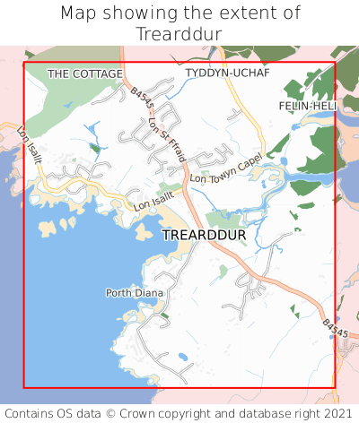 Map showing extent of Trearddur as bounding box