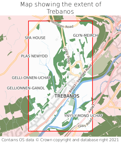 Map showing extent of Trebanos as bounding box