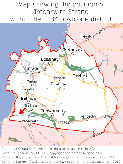 Map showing location of Trebarwith Strand within PL34