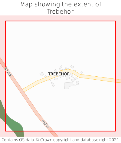 Map showing extent of Trebehor as bounding box