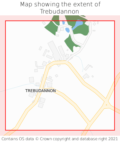 Map showing extent of Trebudannon as bounding box