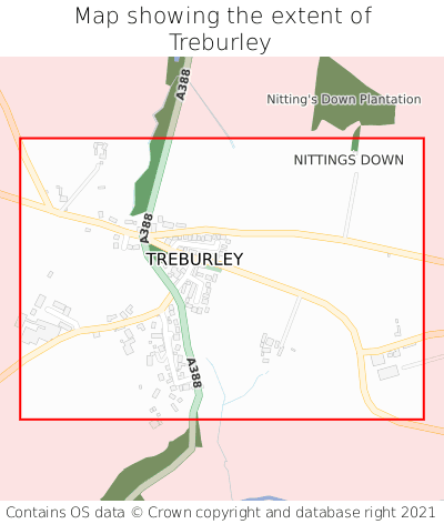 Map showing extent of Treburley as bounding box