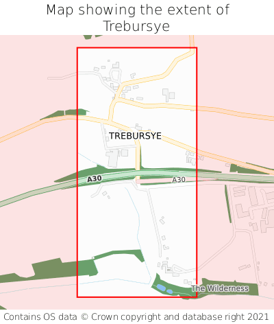 Map showing extent of Trebursye as bounding box