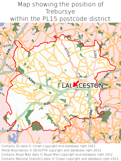 Map showing location of Trebursye within PL15