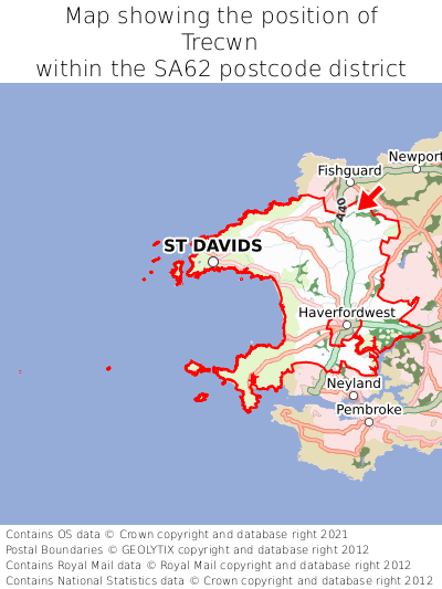 Map showing location of Trecwn within SA62