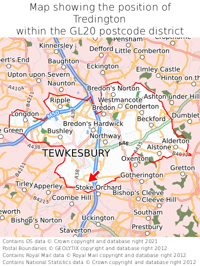 Map showing location of Tredington within GL20