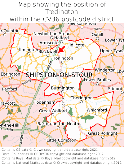 Map showing location of Tredington within CV36
