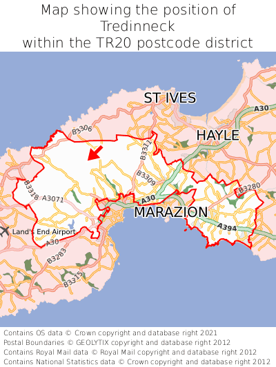 Map showing location of Tredinneck within TR20