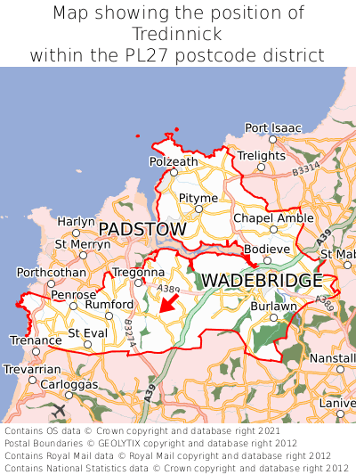 Map showing location of Tredinnick within PL27