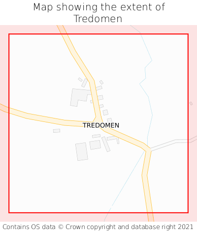 Map showing extent of Tredomen as bounding box