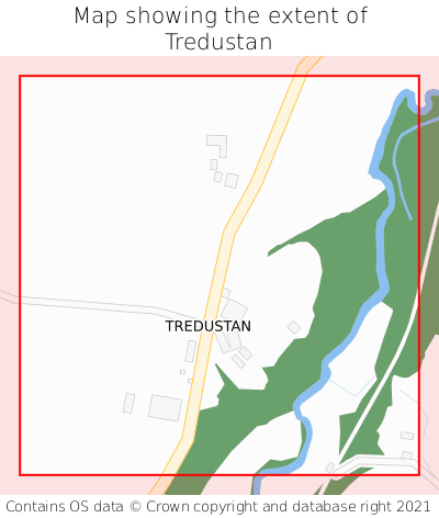 Map showing extent of Tredustan as bounding box