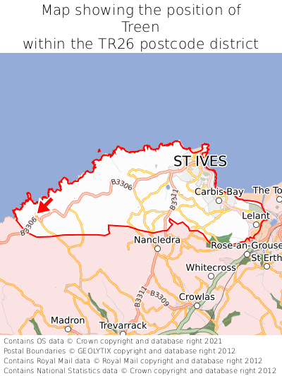 Map showing location of Treen within TR26