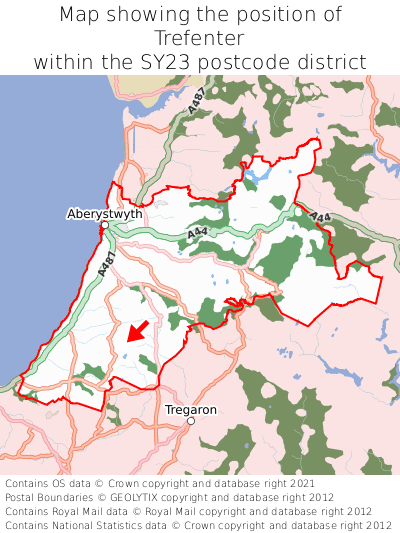 Map showing location of Trefenter within SY23