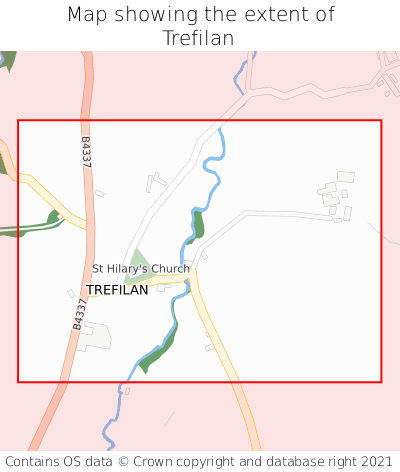 Map showing extent of Trefilan as bounding box