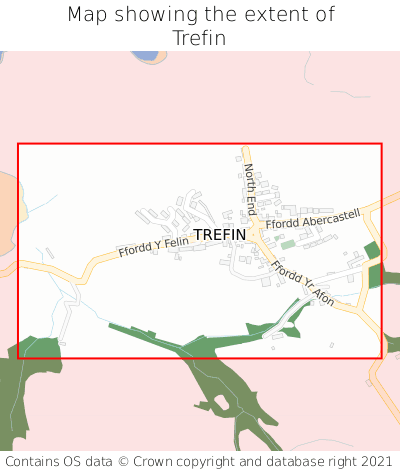 Map showing extent of Trefin as bounding box