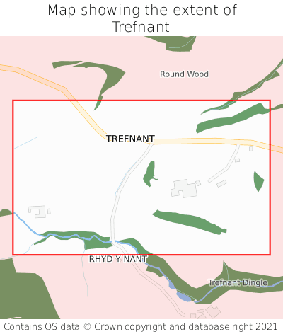 Map showing extent of Trefnant as bounding box